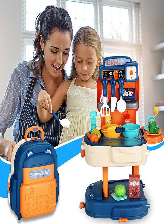 Oupstrive 34 Piece School Bag Packing Pretend Play Cooking Game Modern Children Kitchen Set Toy for Kids Girls Role Play Toys Kitchen Set Play Set Gift for Girls School Bag (Multicolor, Set of 1) - Image 5